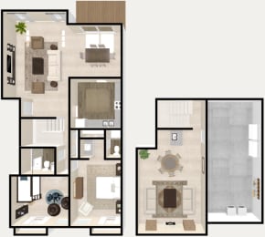 2 Bedroom Floor Plan at The Ridge Overland Park, Overland Park, Kansas