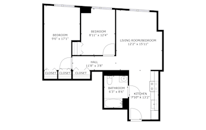  Floor Plan 2 Bedroom 1 Bath
