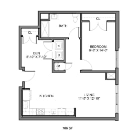  Floor Plan 1 Bedroom Den 1 Bath