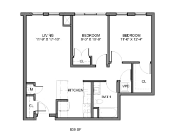  Floor Plan 2 Bedroom 1 Bath