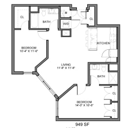  Floor Plan 2 Bedroom 2 Bath