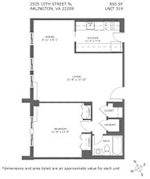 A floor plan for a unit at 2525 10th street N, Arlington, VA 22209.