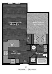 Hemingway 1 Bedroom with dimensions