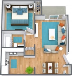 a layout of a house with a bedroom and a living room