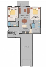 a floor plan of a small house with a garage  at Luxor Club, Jacksonville, Florida