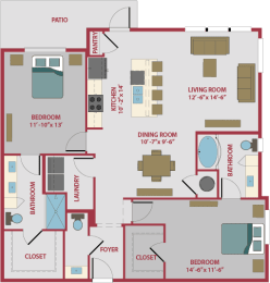 2 bed 2.5 bath floor plan B at Pinnacle Apartments, Jacksonville, FL