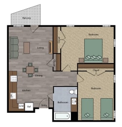 Boulevard 2 bedroom  1 bathroom Floor Plan apartment