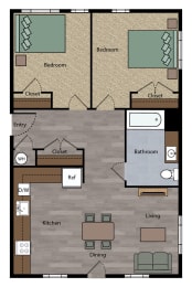Boulevard 1 story 3 bedroom 1 bathroom Floor Plan apartment
