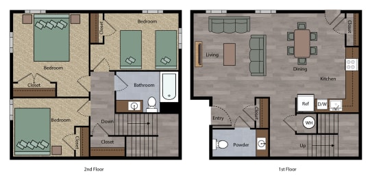 Boulevard 3 bedroom  2 bathroom Floor Plan apartment