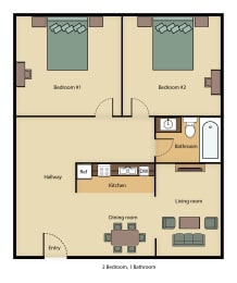  Floor Plan Dixieanne 2 Bedroom 1 Bath Apartment