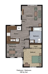Tremont Green Mutual Housing Community 1 bedroom 1 bath floorplan