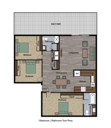 Twin Pines Mutual Housing Community 3 bedroom 2 bath floorplan