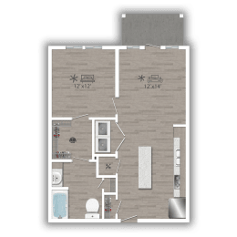 a floor plan of a compact apartment with a bedroom and a bathroom
