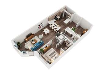 Voda Apartments 3D Floorplan 1D-1.6