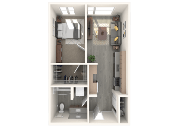 Tilian Open 1x1 C 3D Floor Plan