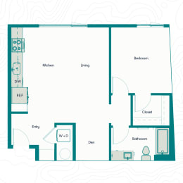 Bo Apartments 1x1 D with Den Floor Plan