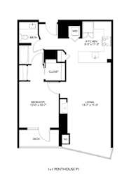 A black and white image of a floor plan for a penthouse.