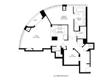 A black and white image of a penthouse floor plan.