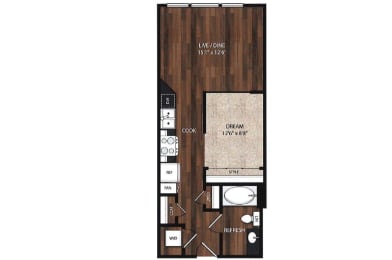 Main Street Flats Apartments Phase II 1x1 B Floor Plan