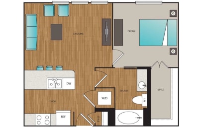 Main Street Flats 1x1 D Floor Plan