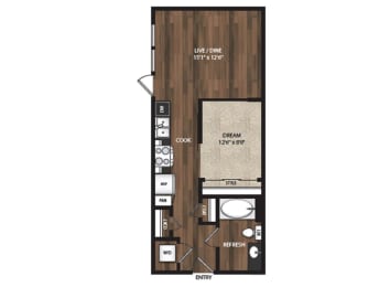 Main Street Flats Apartments Phase II 1x1 F Floor Plan