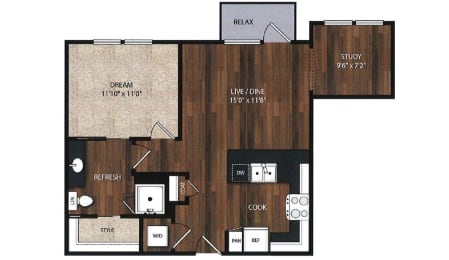 Main Street Flats Apartments Phase II 1x1 U Floor Plan