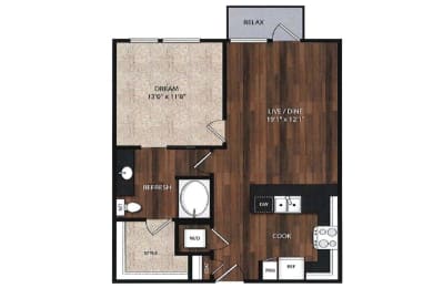 Main Street Flats Apartments Phase II 1x1 W Floor Plan