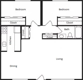 Wisteria Walk Apartments 2 Bed 1 Bath Floor Plan
