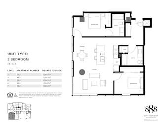A black and white image of a 2 bedroom apartment floor plan.