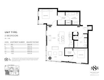 A black and white image of a floor plan for a 2 bedroom apartment.