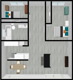 Somerset Meadows Two Bedroom One Bathroom Floor Plan