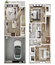 56th at Arcadia New Homes in Phoenix, Arizona 2x2.5 D Floor Plan