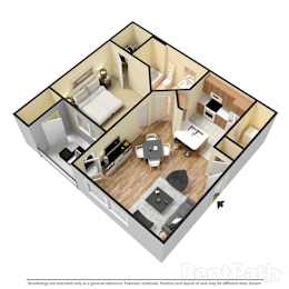 Villas at Meadow Springs 1x1 A 3D Floor Plan