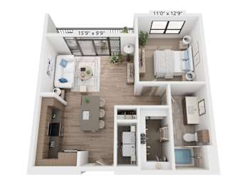 The Raleigh at Sloan's Lake Apartments in Denver, Colorado One Bedroom Floor Plan