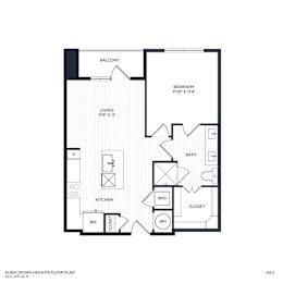 A floor plan of A2.2 with a living room, kitchen, bathroom, bedroom, and balcony