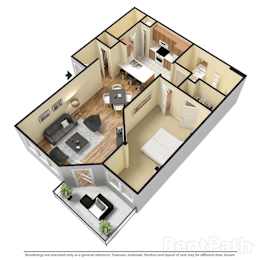 Villas at Meadow Springs 1x1 C 3D Floor Plan