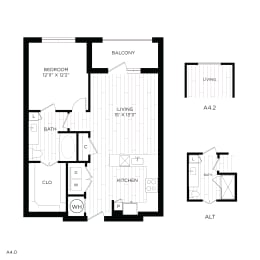 Aura 3Twenty Apartments A4-4.2 Floor Plan with varying living room and bathrooms