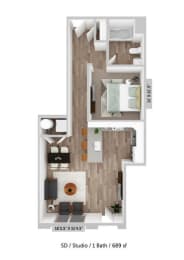 Alton Jefferson Park Studio D Floor Plan at Alton Jefferson Park, Denver Colorado