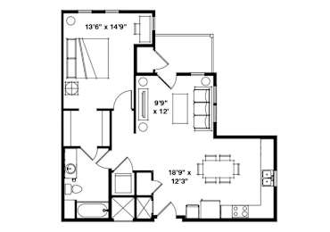 Alvera at the Meadows Apartments in American Fork, Utah One Bedroom Floor Plan