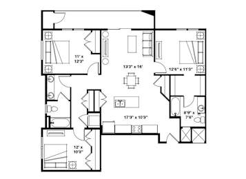 Alvera at the Meadows Apartments in American Fork, Utah Three Bedroom Floor Plan