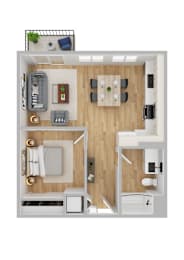 Arts Plaza Apartments in Gresham, Oregon One Bedroom Floor Plan