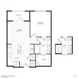 A floor plan of a two bedroom apartment.