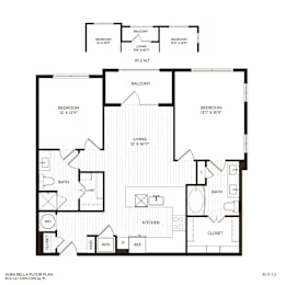 A black and white image of a two-story house floor plan.