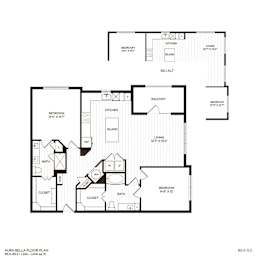 A floor plan of a two-bedroom, two-bathroom apartment.