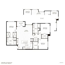 A floor plan of a two-story apartment with labeled rooms and dimensions.