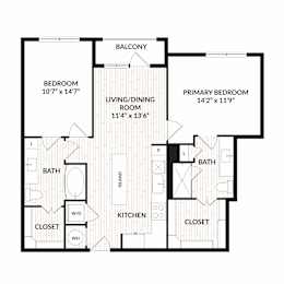 Aura Main Street New Apartments in Lewisville, Texas B1 Floor Plan