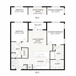 Aura Main Street New Apartments in Lewisville, Texas B2.3 Floor Plan