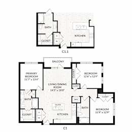 Aura Main Street New Apartments in Lewisville, Texas C1.1 ANSI Floor Plan