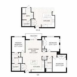 Aura Main Street New Apartments in Lewisville, Texas C1 Floor Plan