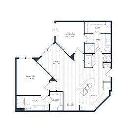 Aura Northline Apartments in Plano, Texas Two Bedroom Floor Plan